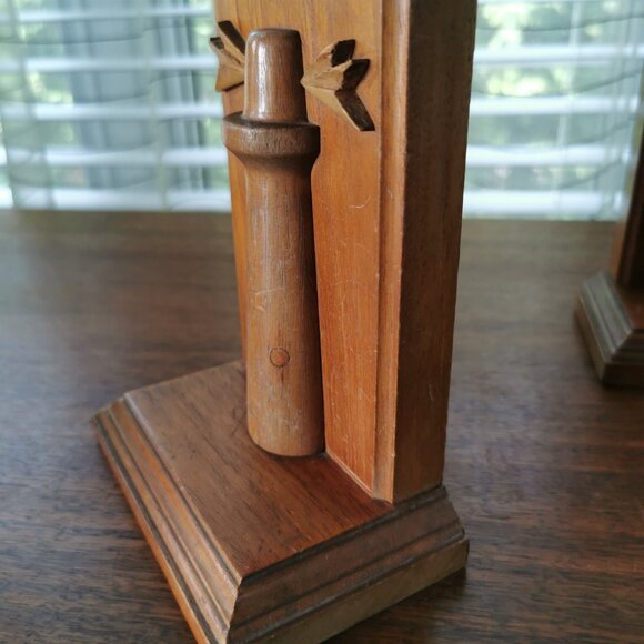 Hand Carved Wooden Nautical Bookends, VTG Wood Intarsia Sailboat and Lighthouse - Picture 8 of 12